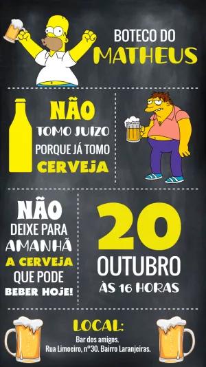 Convite de Aniversário Boteco Simpsons para Editar Online