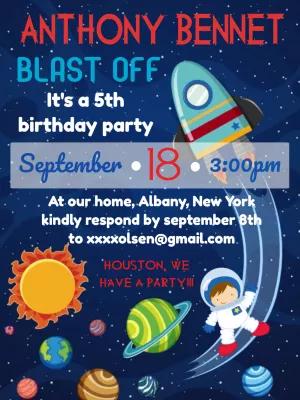 Space Rocket Birthday Invitation to Edit Online