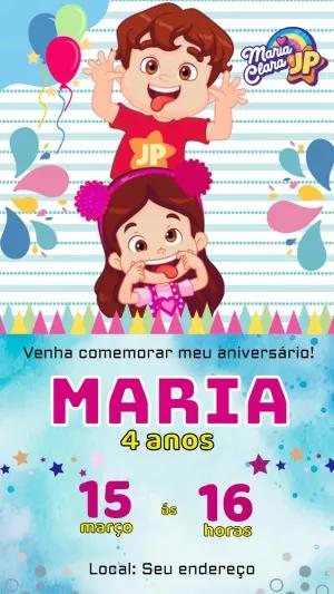 Convite de Aniversário Maria Clara e JP para Editar Online
