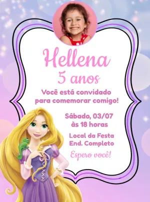 Convite Aniversário Rapunzel com Foto para Editar Online