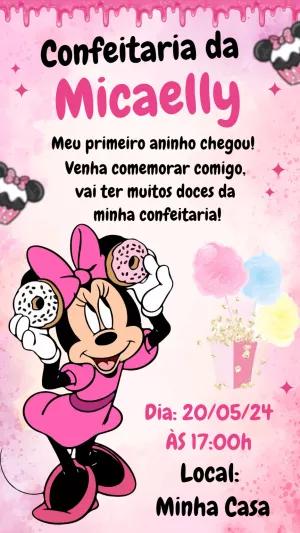 Convite Aniversário Minnie Confeiteira para Editar Online