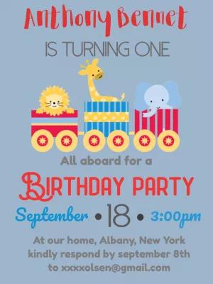 Animal Train Birthday Invitation for Kids to Edit Online