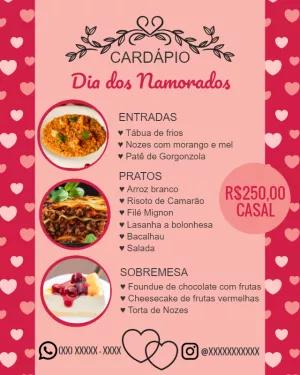 Cardápio Dia dos Namorados Romântico para Editar Online