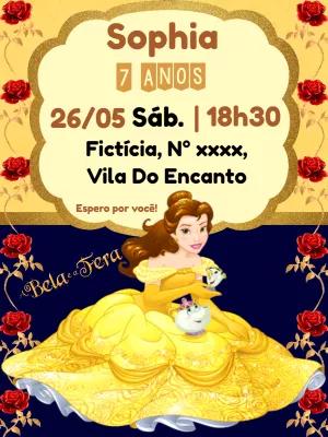 Convite Aniversário A Bela e a Fera para Editar Online