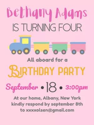 Cute Train Birthday Invitation to Edit Online