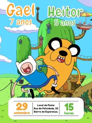 Convite Aniversário Duplo Hora de Aventura para Editar Online