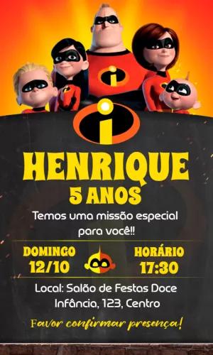 Convite de Aniversário Os Incríveis para Editar Online