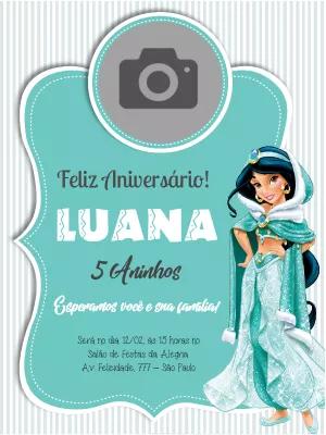 Convite de Aniversário Jasmine com Foto para Editar Online