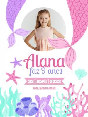Convite de Aniversário Sereia com Foto para Editar Online