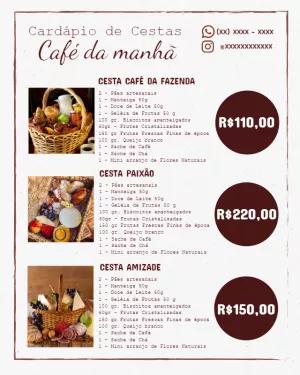 Cardápio de Cesta de Café da Manhã Rústico para Editar