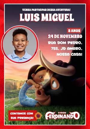 Convite Aniversário O Touro Ferdinando com Foto para Editar