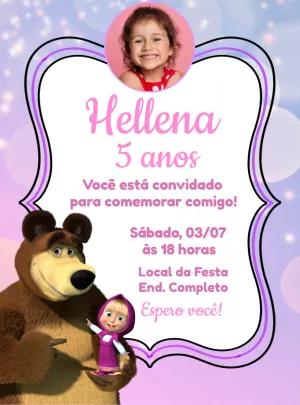 Convite Aniversário Masha e o Urso com Foto para Editar Online