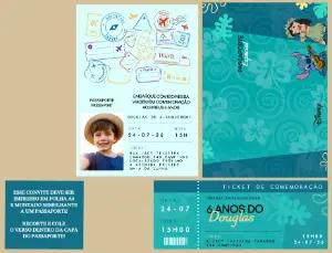Convite de Aniversário Infantil Tema Stitch Passaporte Editável