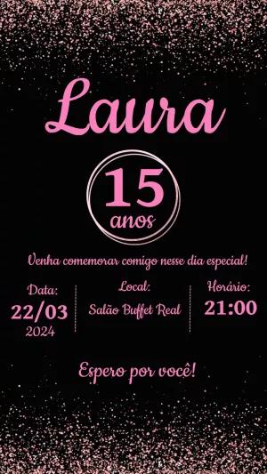 Convite 15 anos Rosê Gold com Glitter para Editar Online