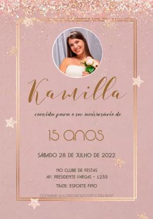 Convite de 15 Anos Rosa Glitter com Foto para Editar Online