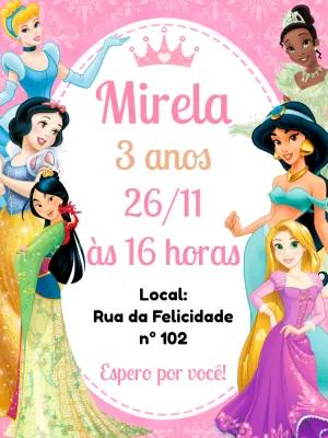 Convite de Aniversário Princesas da Disney para Editar Online