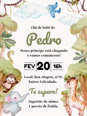 Convite Chá de Fraldas Safari com Animais para Editar Online