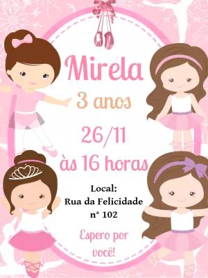 Convite Aniversário Bailarina Delicada para Editar Online