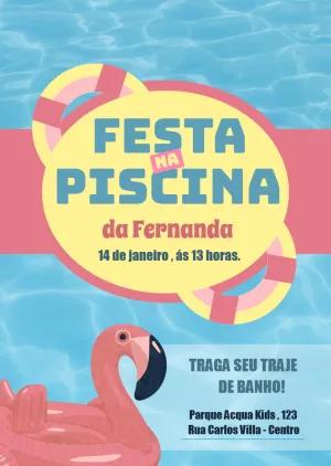 Convite Aniversário Festa na Piscina para Editar Online