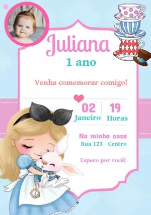 Convite Aniversário Alice no País das Maravilhas com Foto para Editar