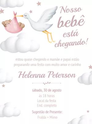 Convite Chá de Bebê Cegonha com Nuvens para Editar Online