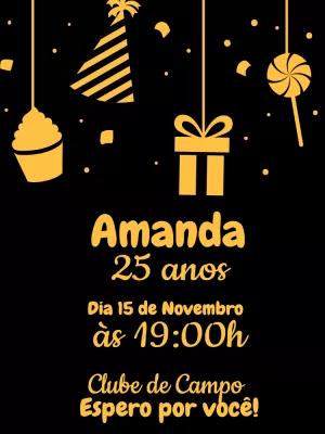 Convite de Aniversário Elegante com Presentes para Editar Online