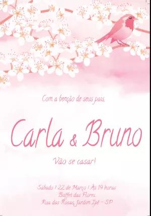 Convite de Casamento Floral com Pássaro para Editar Online