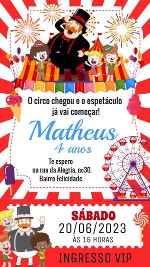 Convite de Aniversário Circo com Personagens para Editar Online