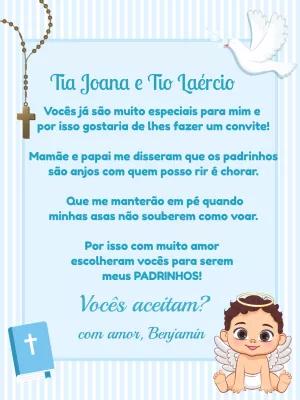 Convite Padrinhos de Batismo Anjinho Azul Editável Online