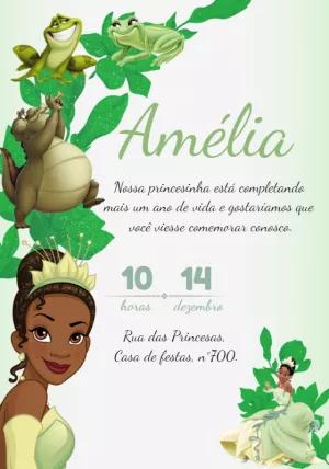 Convite de Aniversário A Princesa e o Sapo para Editar Online