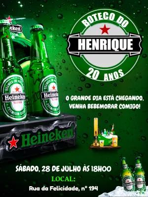 Convite de Aniversário Boteco Heineken para Editar Online