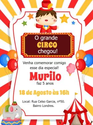 Convite Aniversário Circo Editável com Personagens para Imprimir