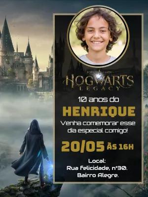 Convite Aniversário Hogwarts Legacy com Foto para Editar Online
