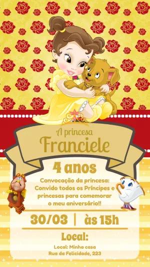 Convite Aniversário Princesa Bela Baby para Editar Online