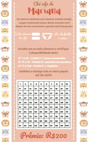 Convite Chá Rifa Safari com Animais para Editar Online