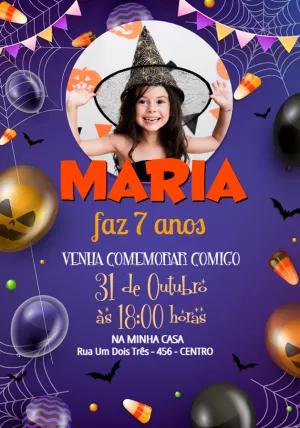 Convite Aniversário Halloween com Foto para Editar Online