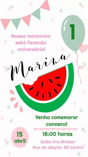 Convite Aniversário Melancia Menina para Editar Online
