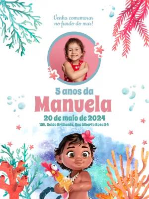 Convite Aniversário Moana Baby com Foto para Editar Online
