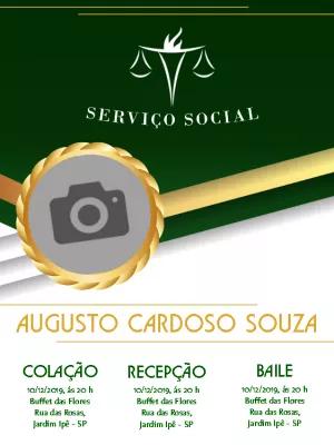 Convite Formatura Serviço Social com Foto para Editar Online