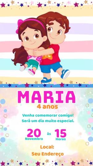 Convite de Aniversário Maria Clara e JP para Editar Online