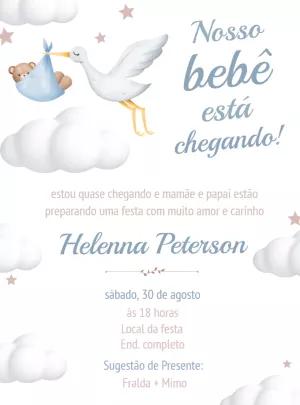 Convite Chá de Bebê Cegonha nas Nuvens para Editar Online