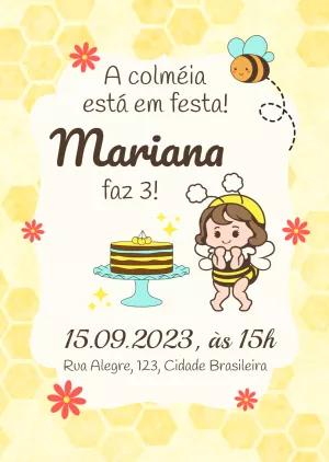 Convite de Aniversário Abelhinha Fofo para Editar Online