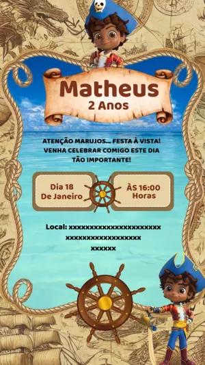 Convite de Aniversário Pirata Menino para Editar Online