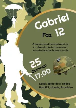 Convite de Aniversário Soldado Camuflado para Editar Online