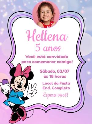 Convite Aniversário Minnie Mouse com Foto para Editar Online