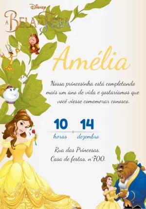 Convite de Aniversário A Bela e a Fera com Personagens para Editar