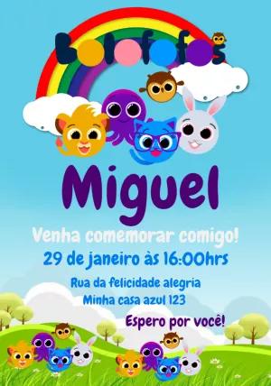 Convite de Aniversário Bolofofos com Personagens para Editar