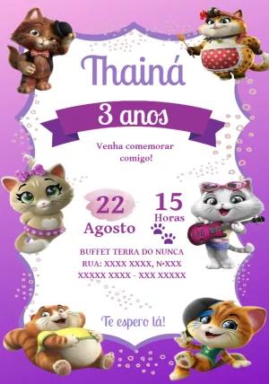 Convite de Aniversário 44 Gatos com Personagens para Editar