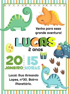 Convite de Aniversário Dinossauro Infantil para Editar Online