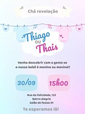Convite Chá Revelação Varal de Roupas para Editar Online